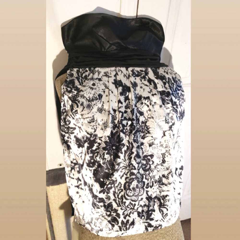 Strapless Mini Dress- Black & White Floral